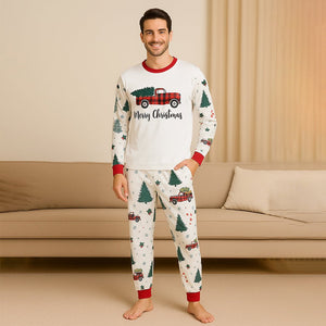 Adults Red Big Truck soft Cotton,Christmas Nightsuit, 1 Pcs - Top & Bottom Set - S Nightsuits