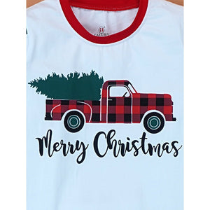 Adults Red Big Truck soft Cotton,Christmas Nightsuit, 1 Pcs - Top & Bottom Set - S Nightsuits