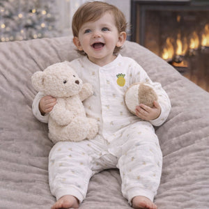 All - Over Pineapple Print Full Sleeves Jumpsuit Hoodie Romper for Tiny Toddlers - 3 - 6 Months Winter Wear