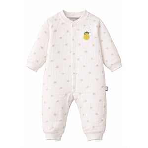 All - Over Pineapple Print Full Sleeves Jumpsuit Hoodie Romper for Tiny Toddlers - 3 - 6 Months Winter Wear