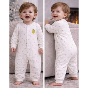 All - Over Pineapple Print Full Sleeves Jumpsuit Hoodie Romper for Tiny Toddlers - 3 - 6 Months Winter Wear