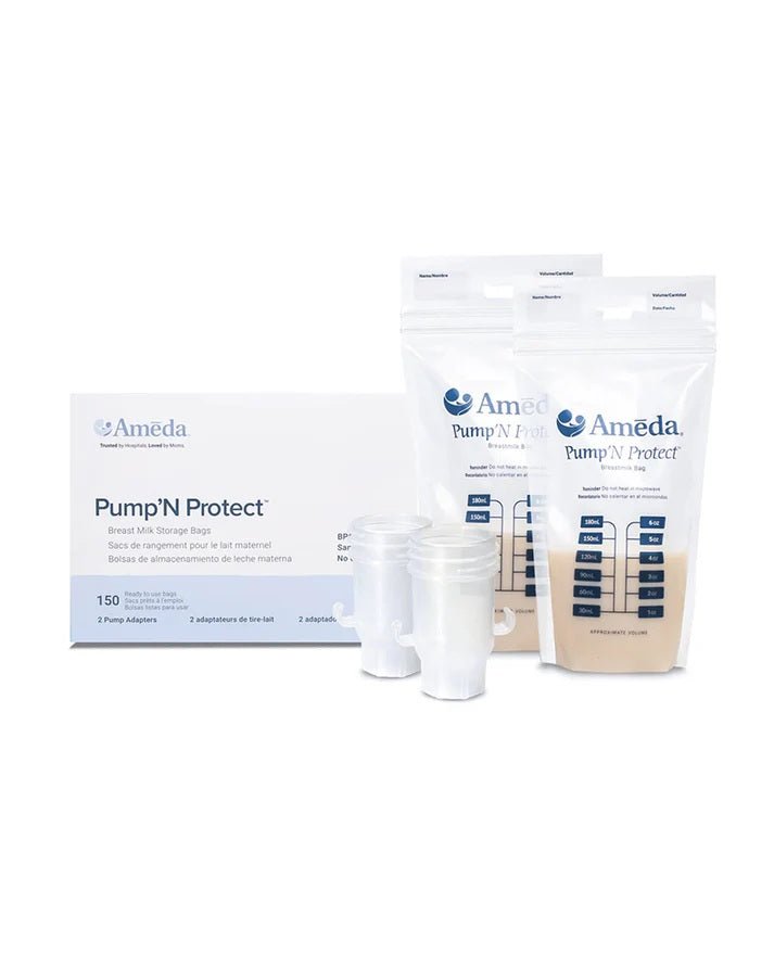 Ameda Pump'N Protect Breastmilk Storage Bag - (count of 150 bags and 2 adapters) - Breastmilk Storage Bag