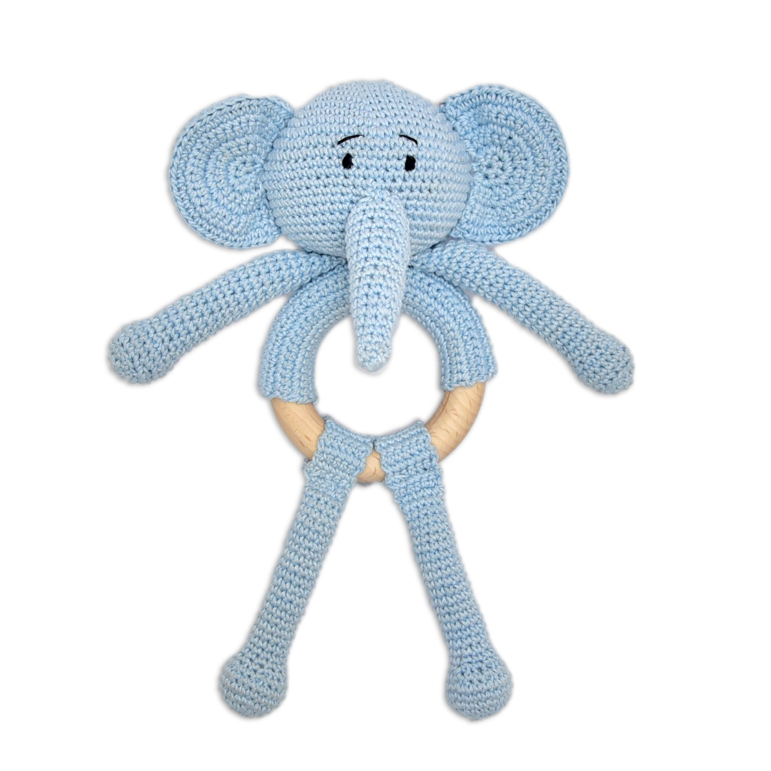 Happy Threads | Tiny Trunkies Crochet Baby Rattle Toy – Handmade with Love & Care