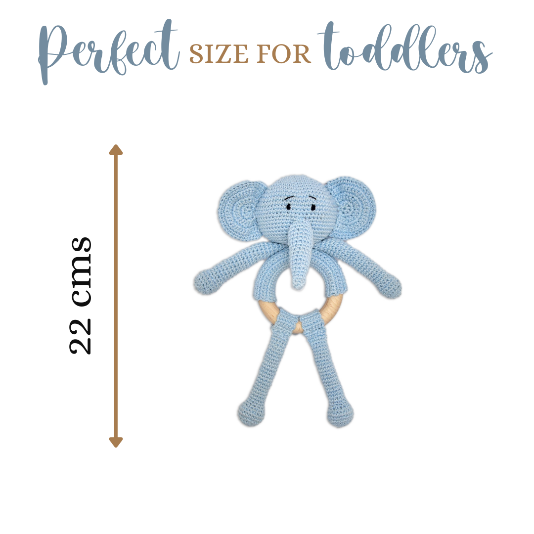 Happy Threads | Tiny Trunkies Crochet Baby Rattle Toy – Handmade with Love & Care