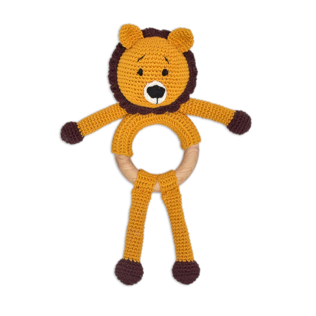 Happy threads | Mini Simba Rattle Toy – Handcrafted Crochet Rattle for Newborns