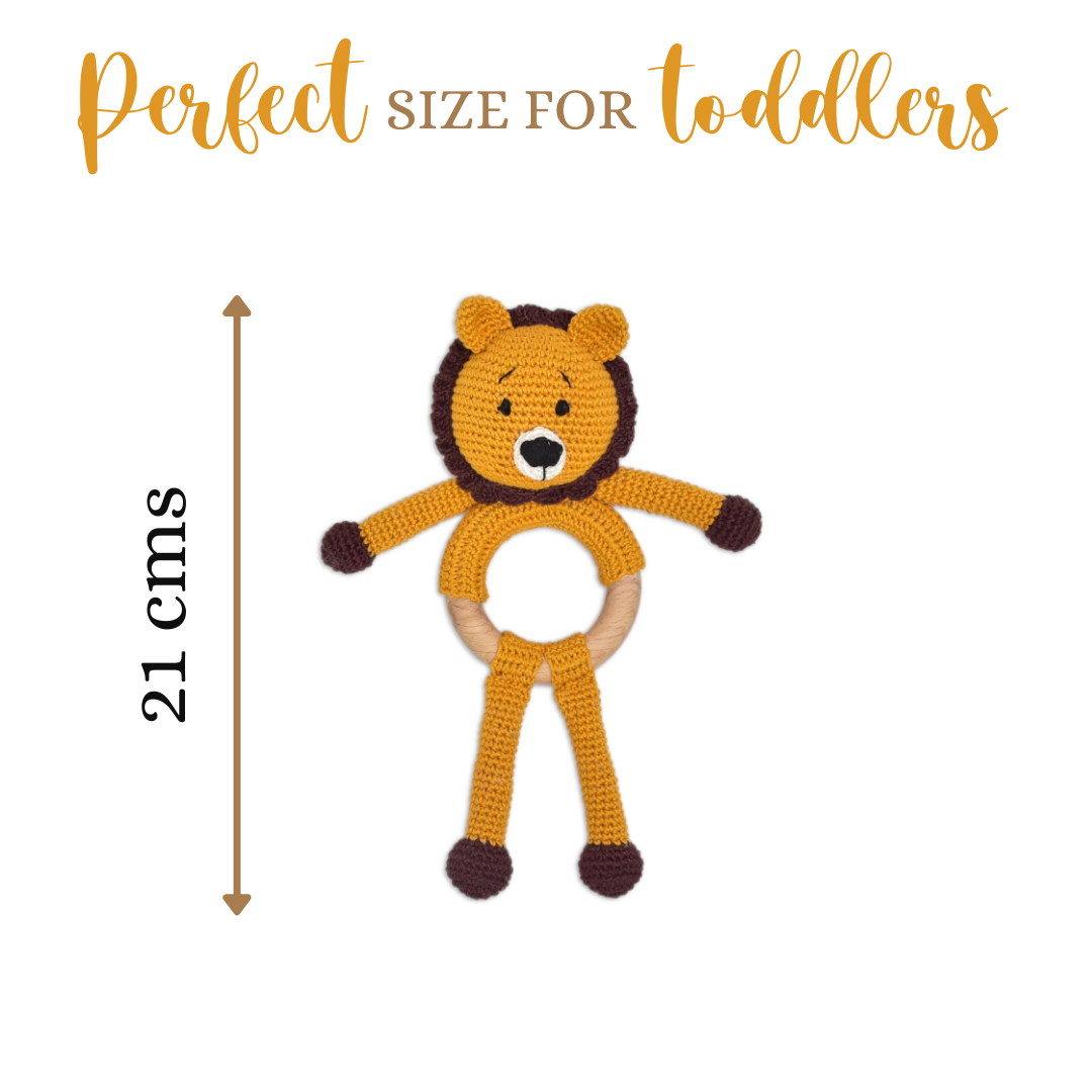 Happy threads | Mini Simba Rattle Toy – Handcrafted Crochet Rattle for Newborns