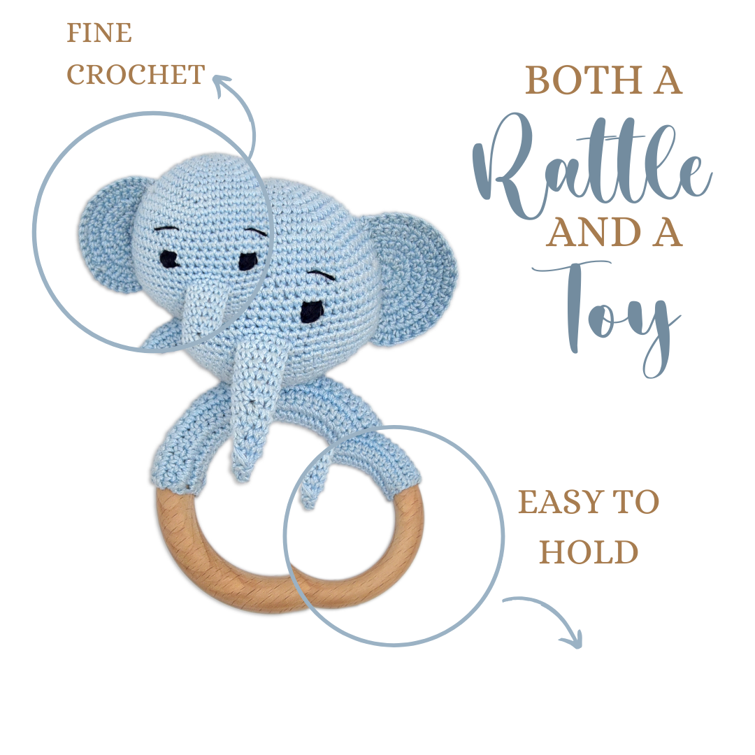 Happy Threads | Tiny Trunkies Elephant Ring Rattle – Soft Crochet Fun for Little Hands