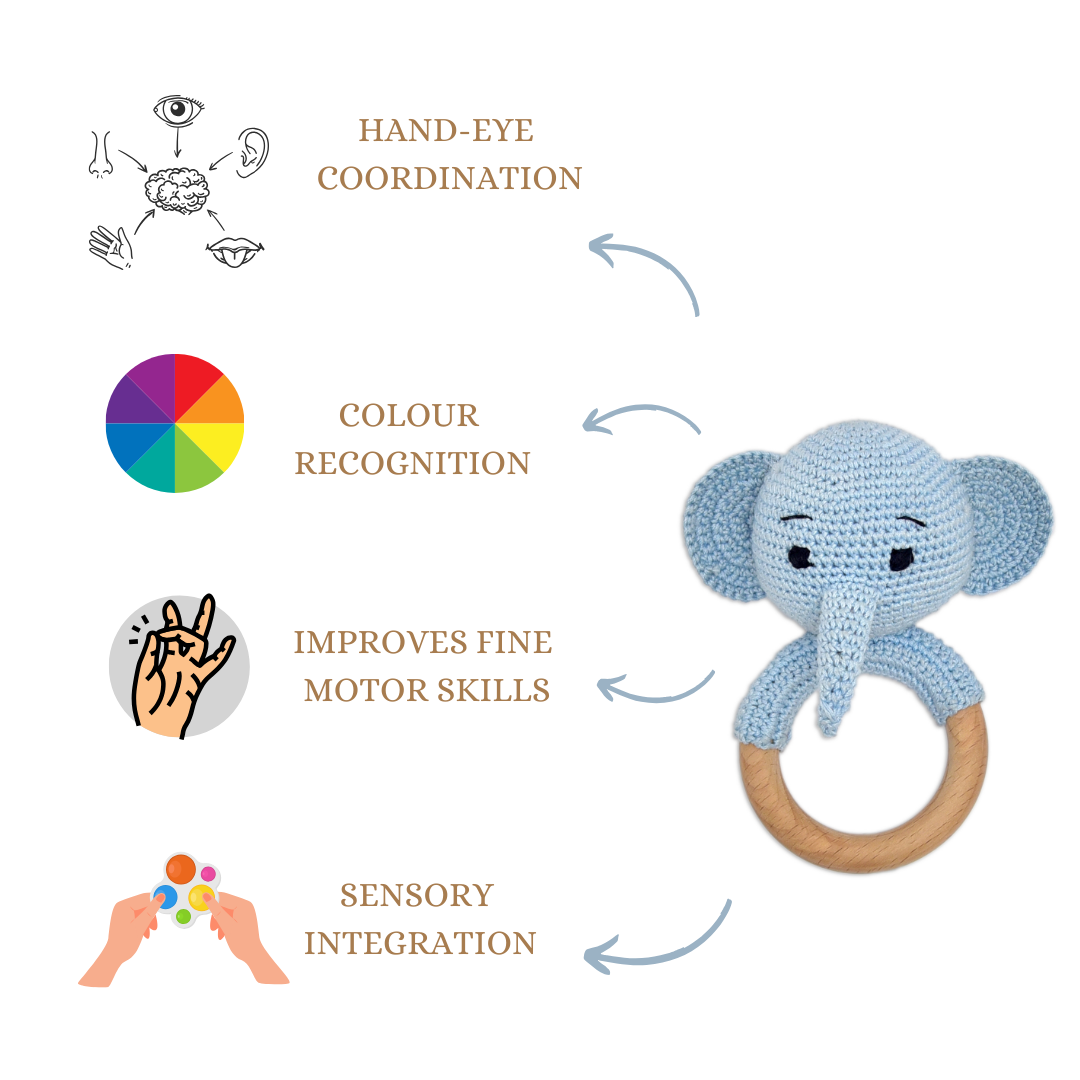 Happy Threads | Tiny Trunkies Elephant Ring Rattle – Soft Crochet Fun for Little Hands