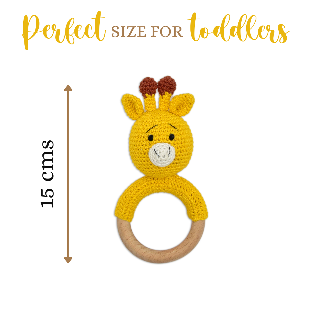 Happy Threads | Giraffe Giggles Ring Rattle – Soft Handmade Crochet Toy for Babies