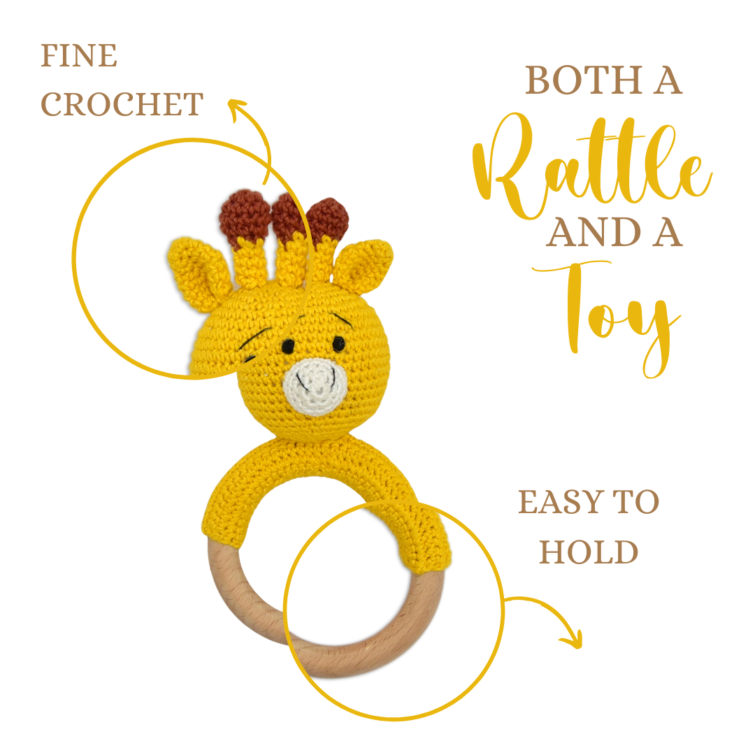 Happy Threads | Giraffe Giggles Ring Rattle – Soft Handmade Crochet Toy for Babies