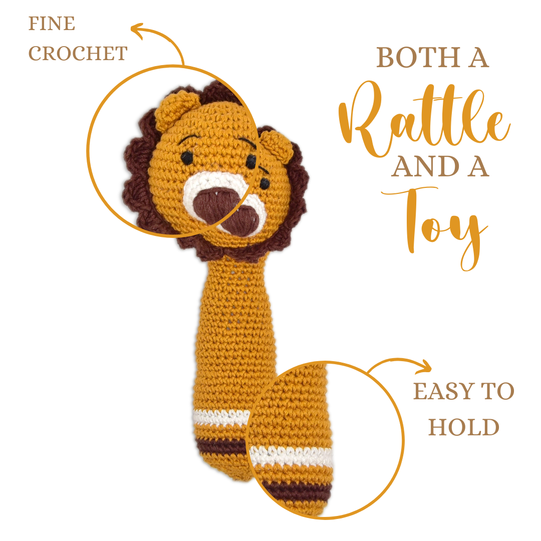Happy threads | Mini Simba Hand Rattle – Lovingly Handmade Crochet Lion Rattle