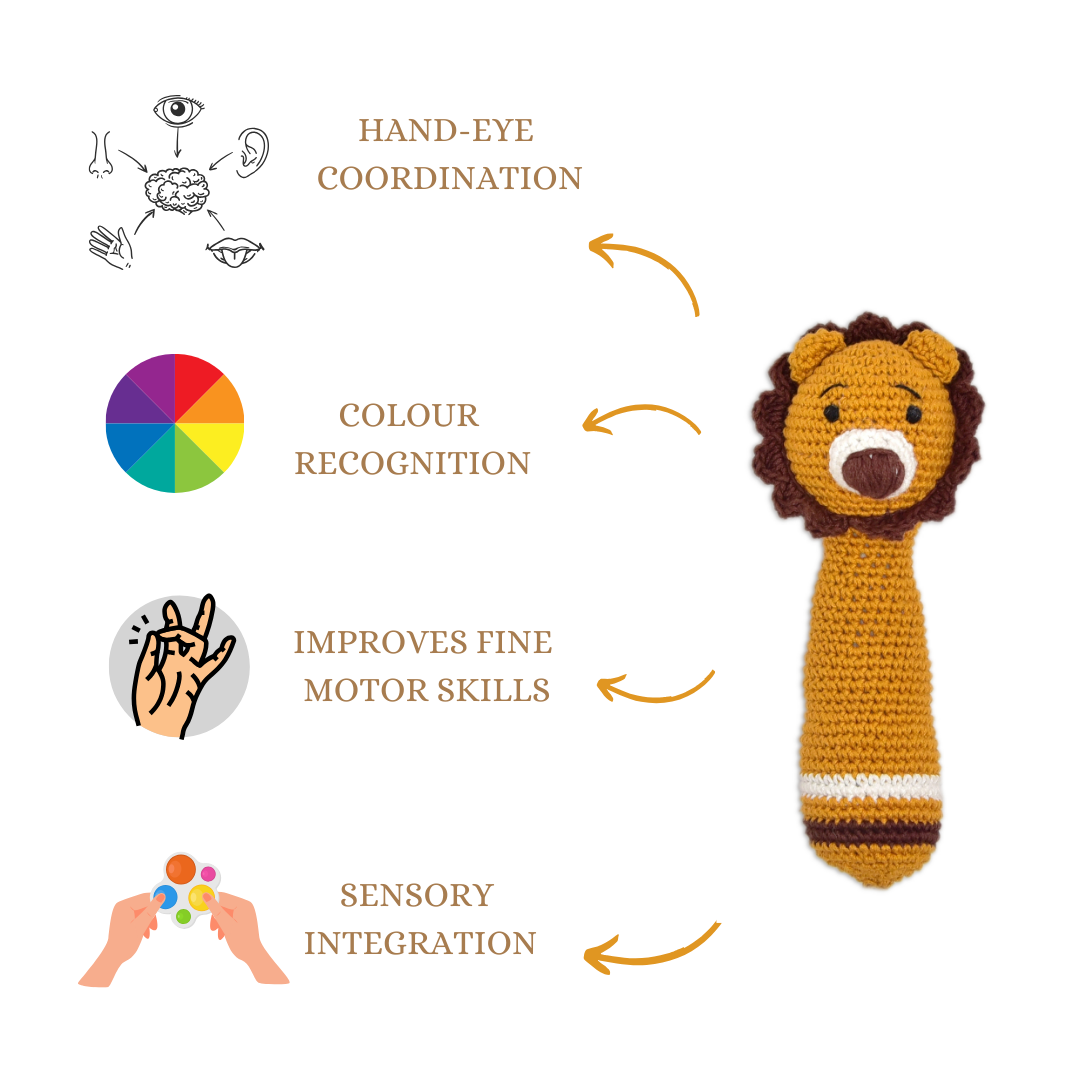 Happy threads | Mini Simba Hand Rattle – Lovingly Handmade Crochet Lion Rattle