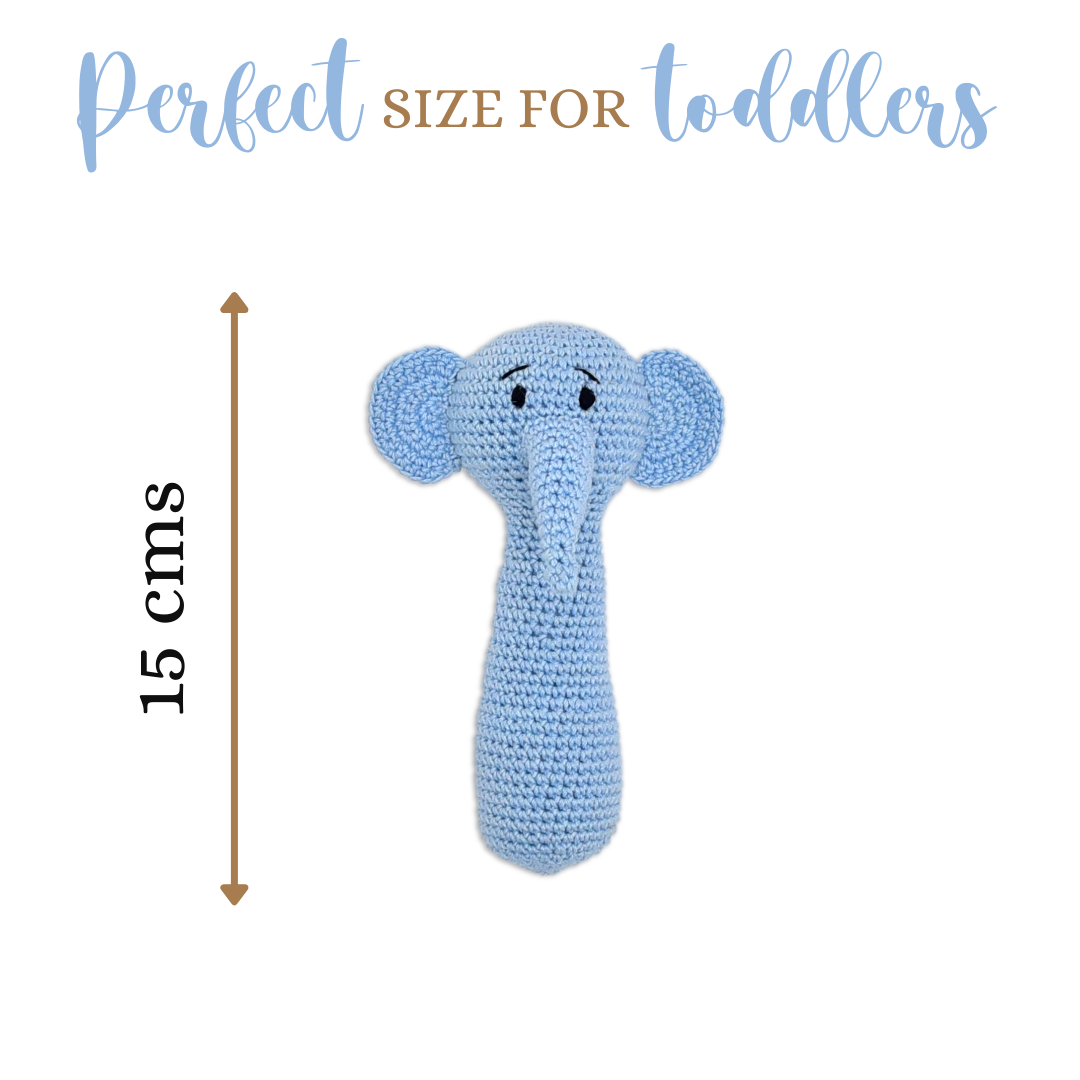Happy threads | Tiny Trunkies Crochet Hand Rattle – Ideal Baby Gift & Keepsake Toy