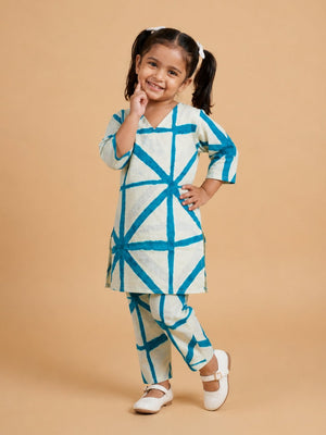 Aqua Grid Girls Anarkali Kurta Set - 0-6 Months Girls Ethnic Set