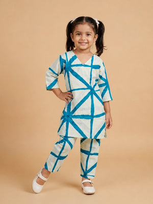 Aqua Grid Girls Anarkali Kurta Set - 0-6 Months Girls Ethnic Set