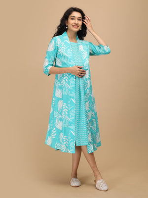 Aqua With It Maternity and Nursing Shacket Dress - Aqua Maternity Casual Dress