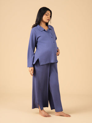 Arctic Blue Maternity and Nursing Pajama Set - Blue Maternity Nightwear Set