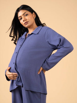 Arctic Blue Maternity and Nursing Pajama Set - Blue Maternity Nightwear Set