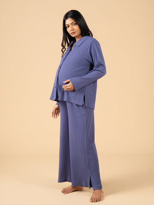 Arctic Blue Maternity and Nursing Pajama Set - Blue Maternity Nightwear Set