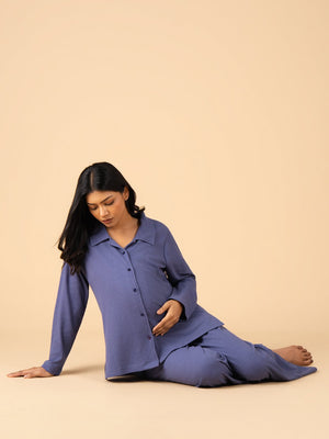 Arctic Blue Maternity and Nursing Pajama Set - Blue Maternity Nightwear Set