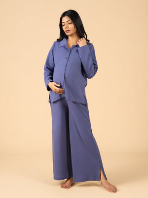 Arctic Blue Maternity and Nursing Pajama Set - Blue Maternity Nightwear Set