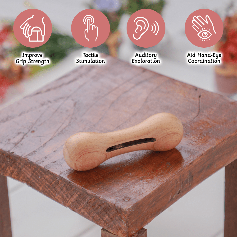 V Rattle Ariro Toys Wooden rattle - Dumbbell with bell - ARR002