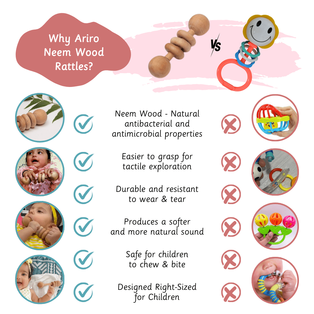 Ariro Toys Wooden rattle - Dumbbell with rings - ARR001