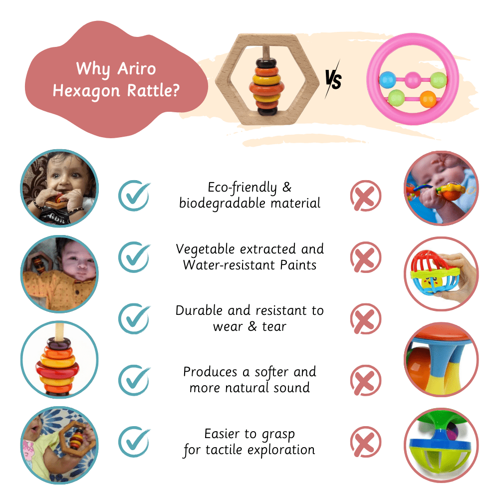 Ariro Toys Wooden rattle - Hexagon - ARR020