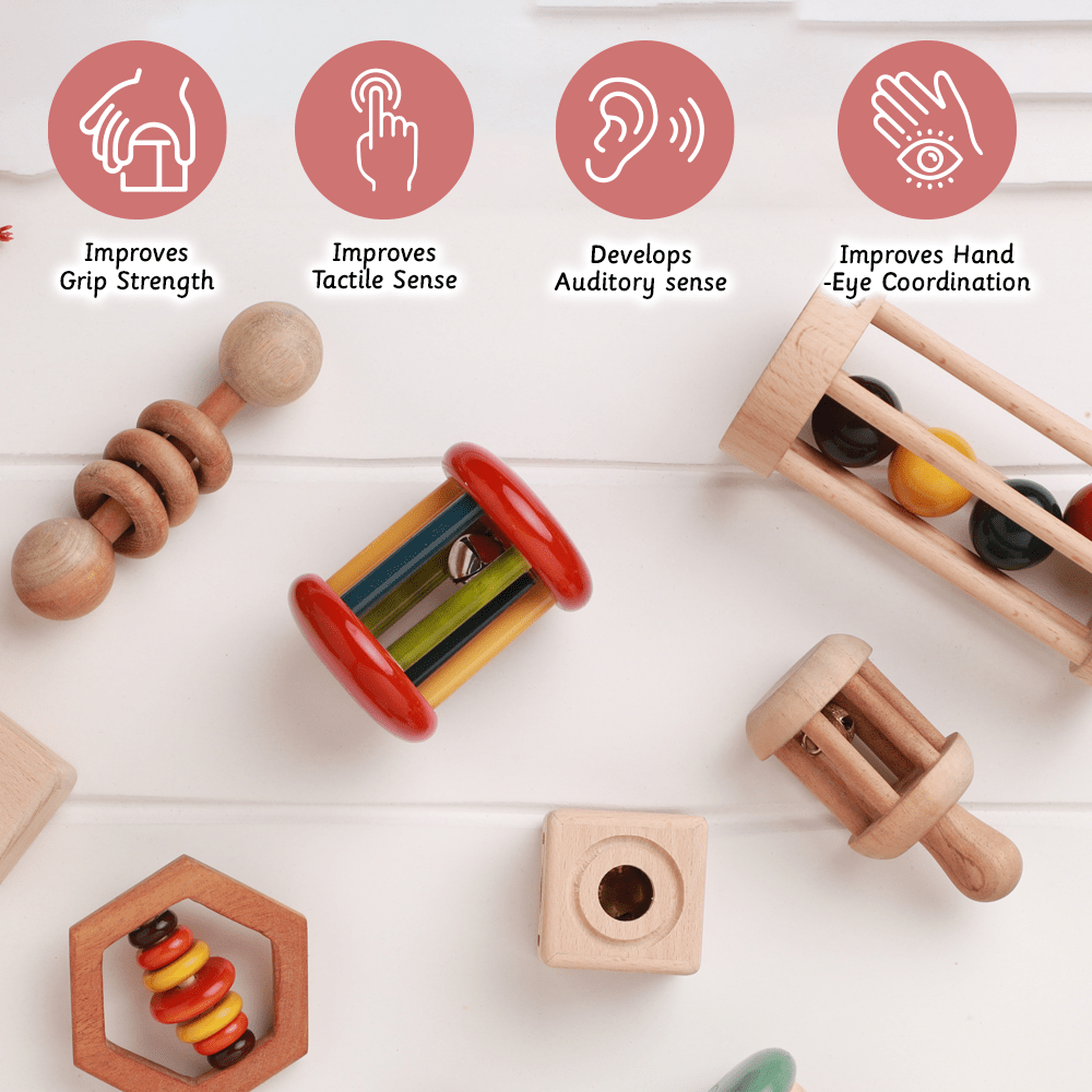 V Rattle Ariro Toys Wooden Rolling Rattle - ARR017