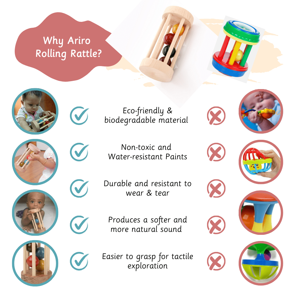 Ariro Toys Wooden Rolling Rattle - ARR017