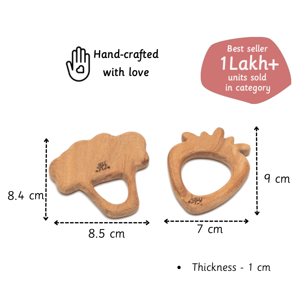 Ariro Toys Wooden Teethers - Strawberry & Broccoli - ARTS004