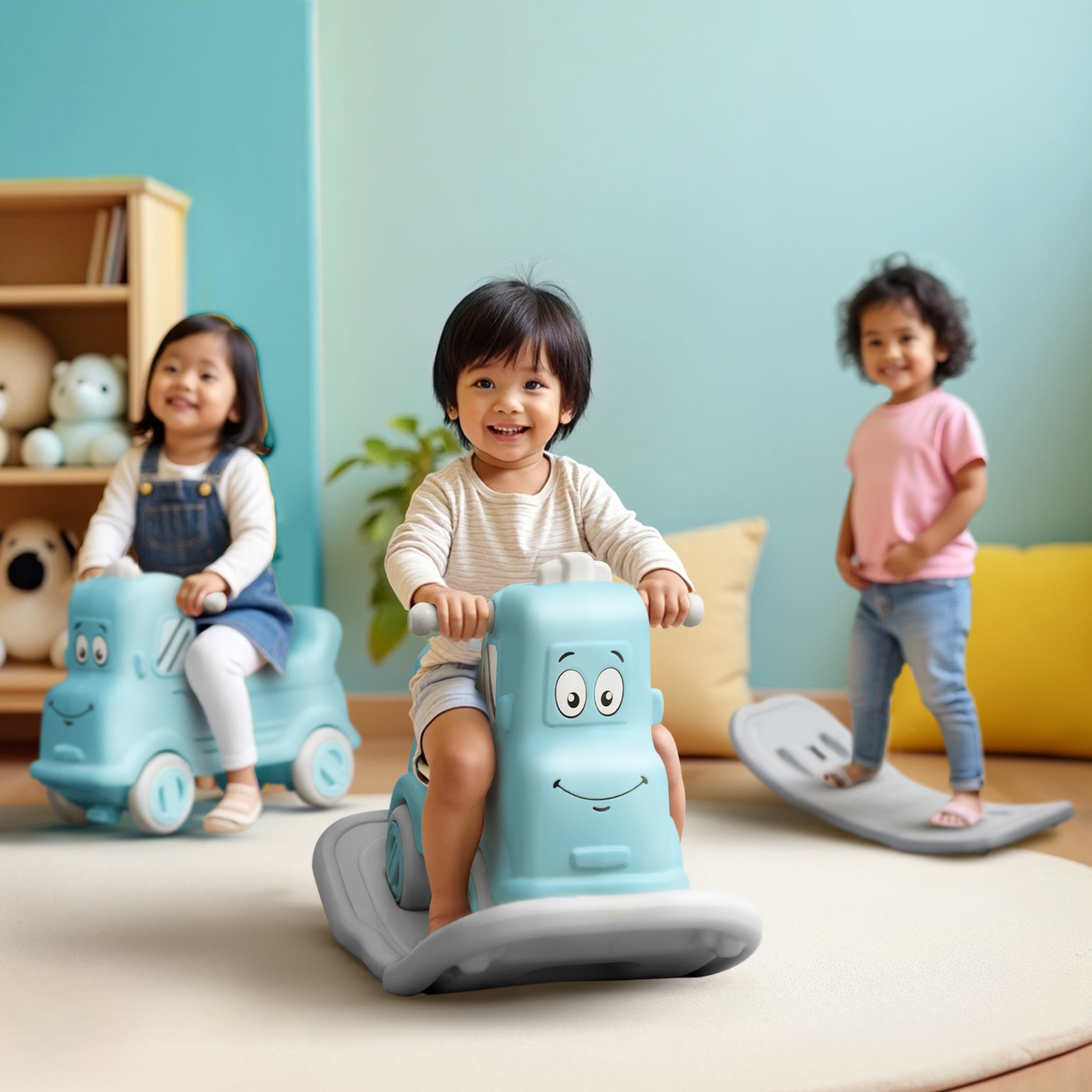 Bear Rocker Happy Bear Rock n Roll 3 in 1 Rider cum Rocker - Green - The Mom Store
