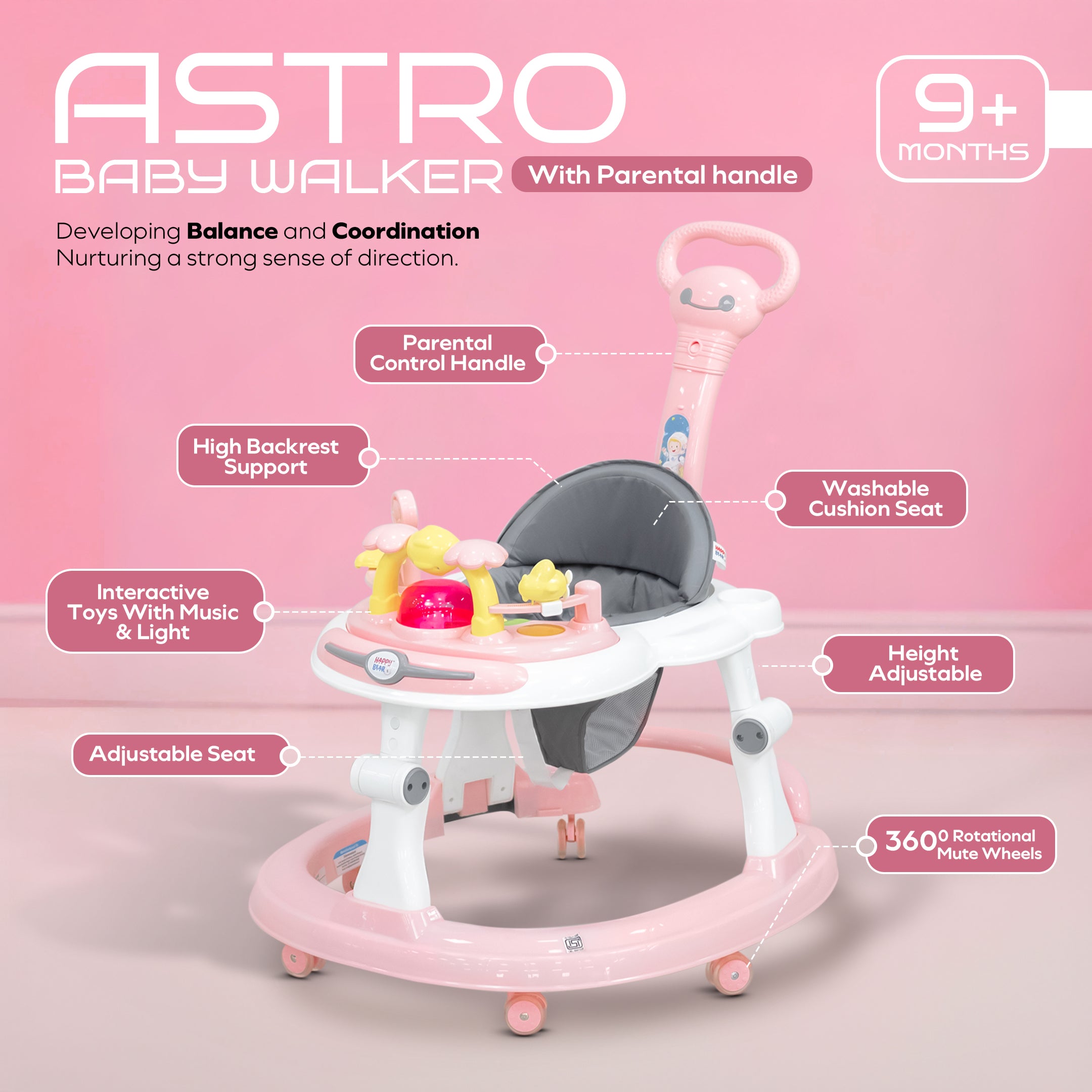 Happy Bear Astro Baby Walker with Handle