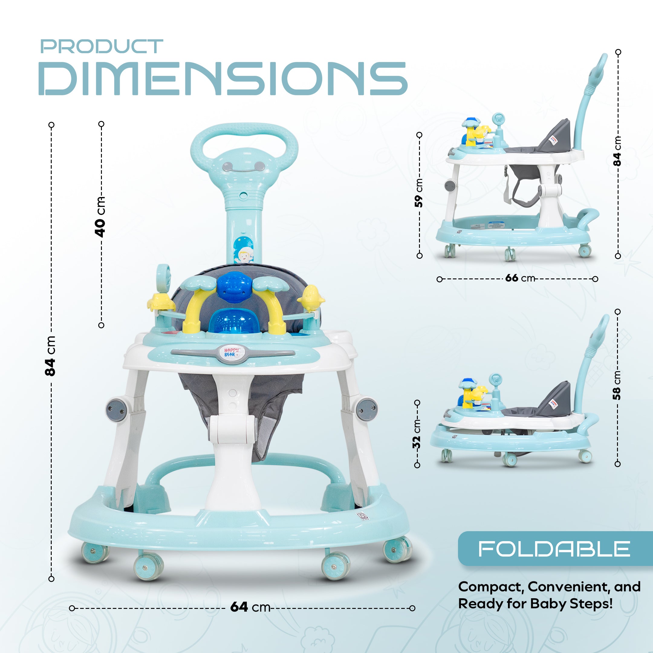 Happy Bear Astro Baby Walker with Handle