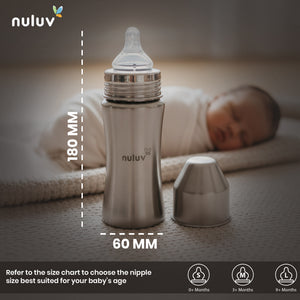 Nuluv Wide Neck Steel Feeding Bottle with nipple - The Mom Store
