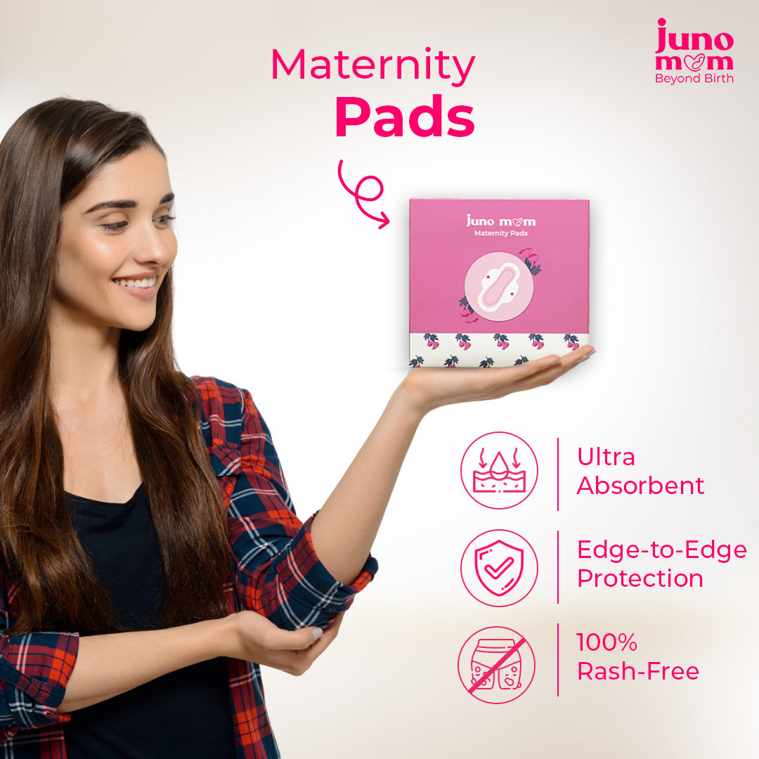 Juno Mom Extra Care Essentials | Ultra-Absorbent Maternity Pads (7 x 2) & 1 Pair of Grip Socks