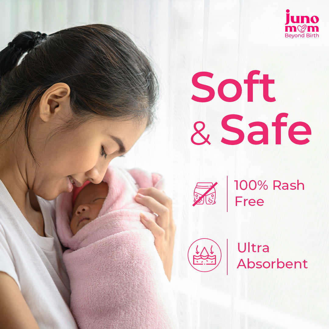 Juno Mom Extra Care Essentials | Ultra-Absorbent Maternity Pads (7 x 2) & 1 Pair of Grip Socks