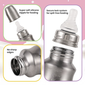 Nuluv Narrow Neck Steel Feeding Bottle with nipple - The Mom Store