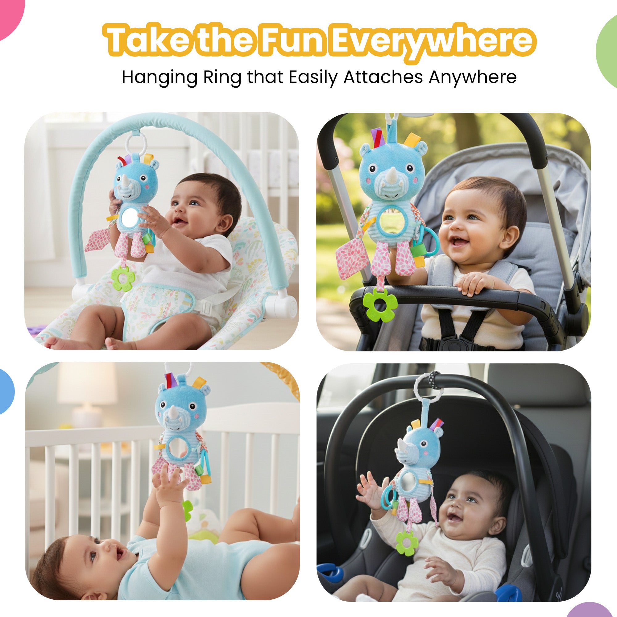 Nuluv Activity Rhino Plush Sensory Baby Toy for Teething & Tummy Time