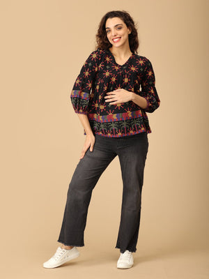 Artistry in Black Maternity and Nursing Top - MAT - SD - ARTIB - S