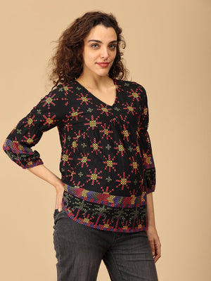 Artistry in Black Maternity and Nursing Top - MAT - SD - ARTIB - S