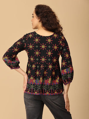 Artistry in Black Maternity and Nursing Top - MAT - SD - ARTIB - S