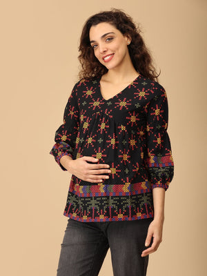 Artistry in Black Maternity and Nursing Top - MAT - SD - ARTIB - S