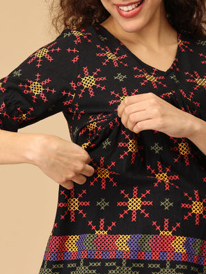 Artistry in Black Maternity and Nursing Top - MAT - SD - ARTIB - S