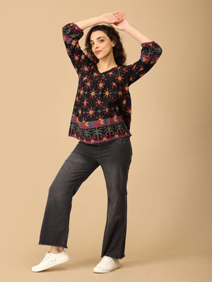 Artistry in Black Maternity and Nursing Top - MAT - SD - ARTIB - S
