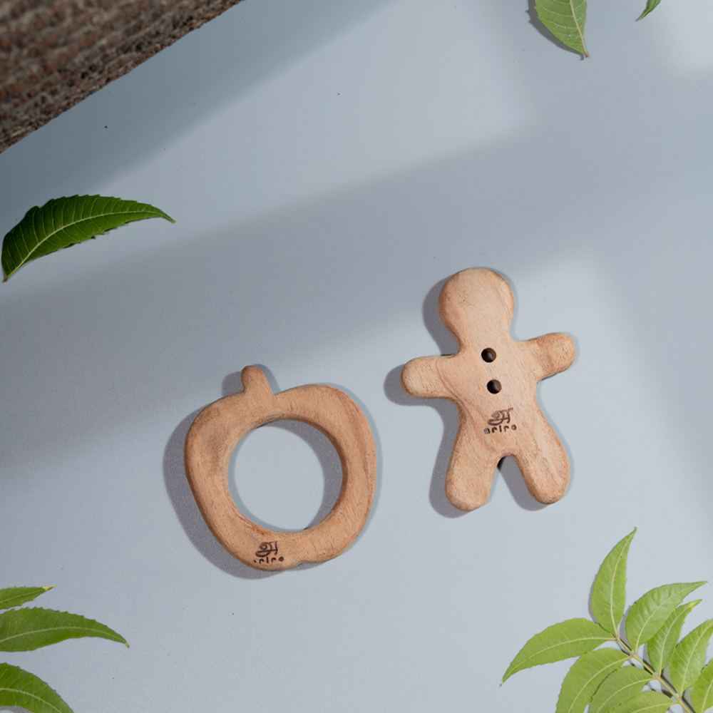 Ariro Toys Wooden Teethers- Apple and Gingerbread Man