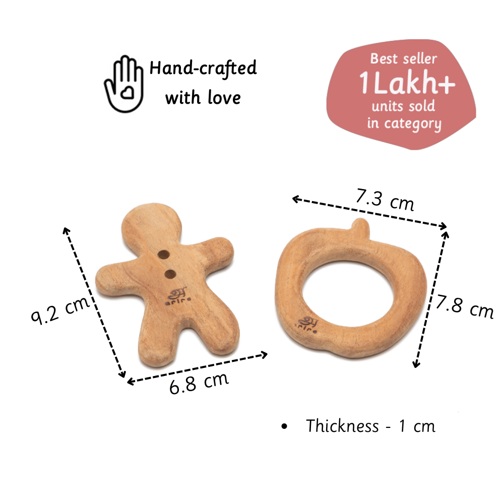 Ariro Toys Wooden Teethers- Apple and Gingerbread Man