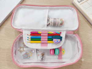 Asobi kids | Kids Magic Unicorn Fabric Pencil Pouch | Multi-Slot School Stationery Organiser (Pastel Pink) - Stationery