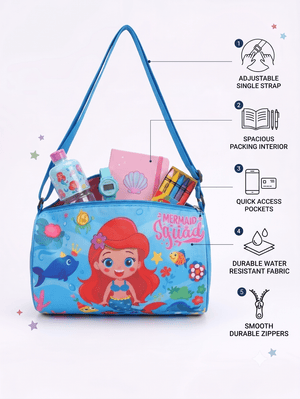 Asobi kids Mermaid Squad Kids Barrel Duffle Bag Playtime | Picnic | Swimming | Gym kit | Party | Sports time - Duffle Bag