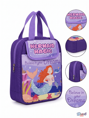 Asobi kids Purple Mermaid Magic Insulated Kids Lunch Bag with Front Flap Pocket - Lunch Bag